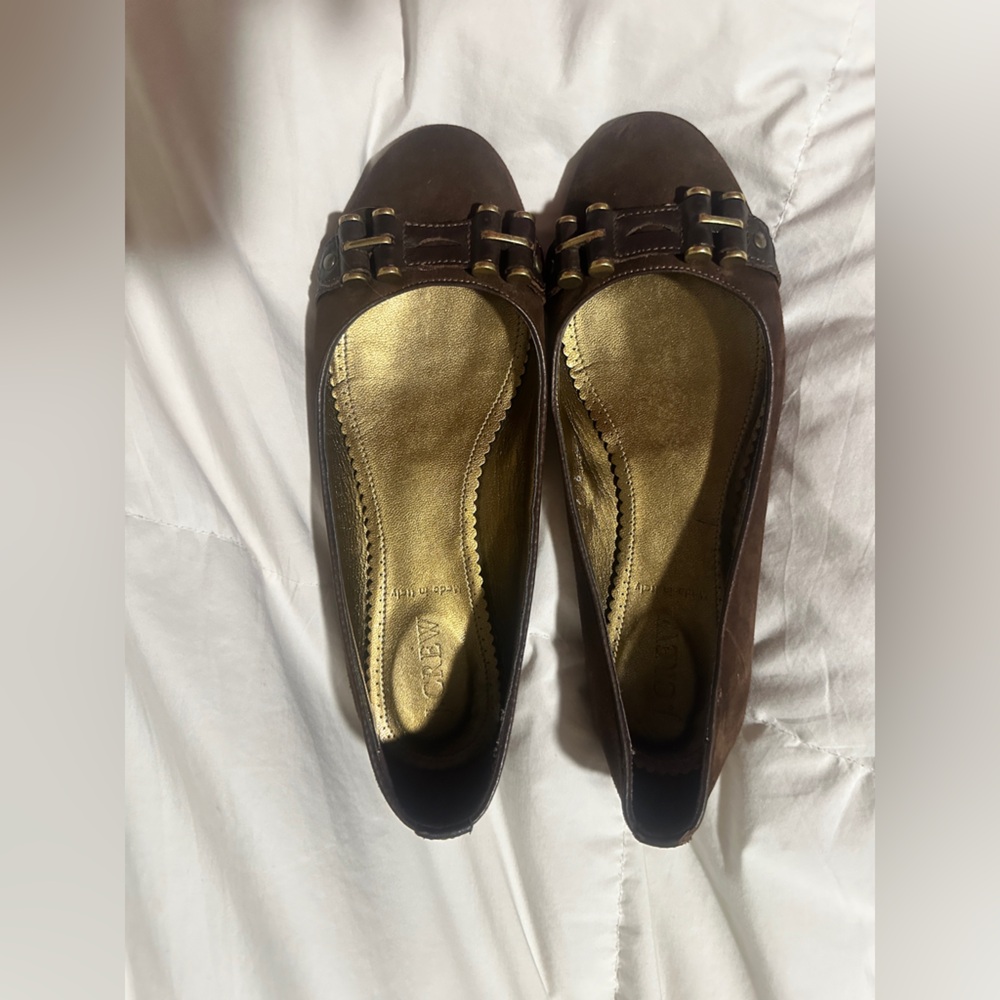 J. Crew Brown Leather Flats with Buckle Detail